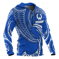Pohnpei Micronesia Hoodie Blue Tribal Wave - Polynesian Pride