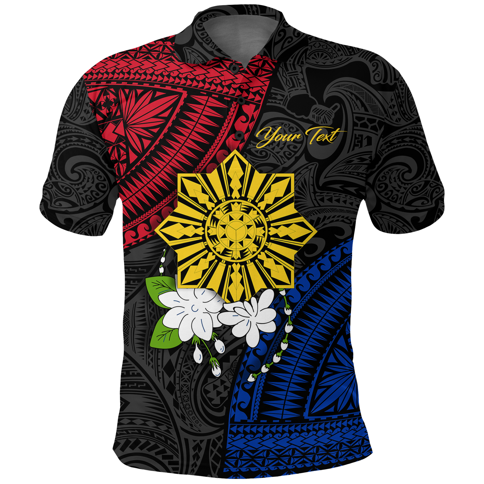 Custom Philippines Sampaguita Filipino Sun Polo Shirt LT12 Unisex Black - Polynesian Pride
