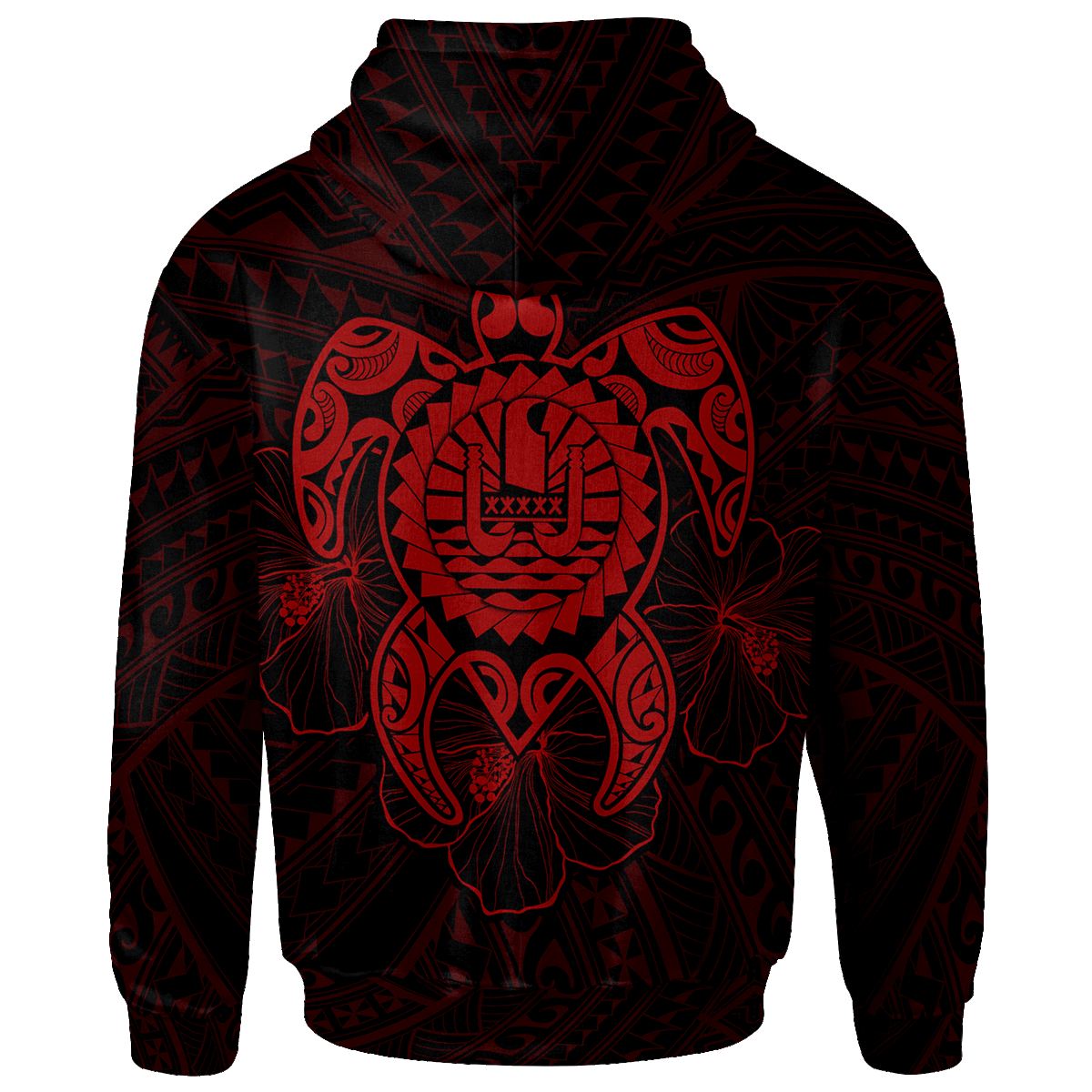 Tahiti Polynesian Zip up Hoodie Vintage Polynesian Turtle (Red) - Polynesian Pride