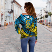 Tuvalu Women Off Shoulder Sweater 44th Independence Anniversary - Tribal Pattern - LT12 - Polynesian Pride