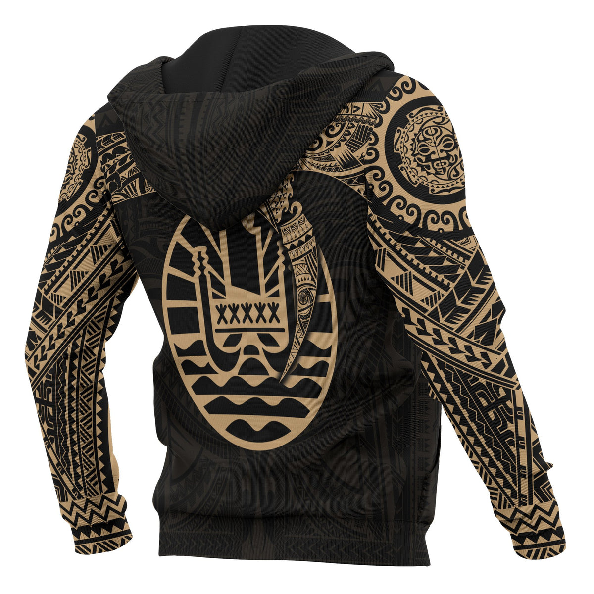 Tahiti Polynesian Zip up Hoodie Gold Heart Shield - Polynesian Pride