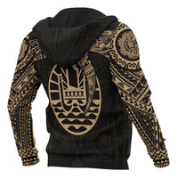 Tahiti Polynesian Zip up Hoodie Gold Heart Shield - Polynesian Pride