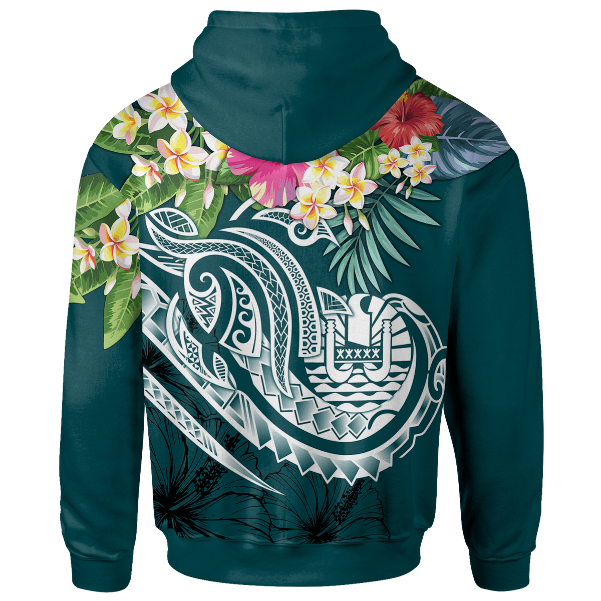 Tahiti Polynesian Zip up Hoodie Summer Plumeria (Turquoise) - Polynesian Pride
