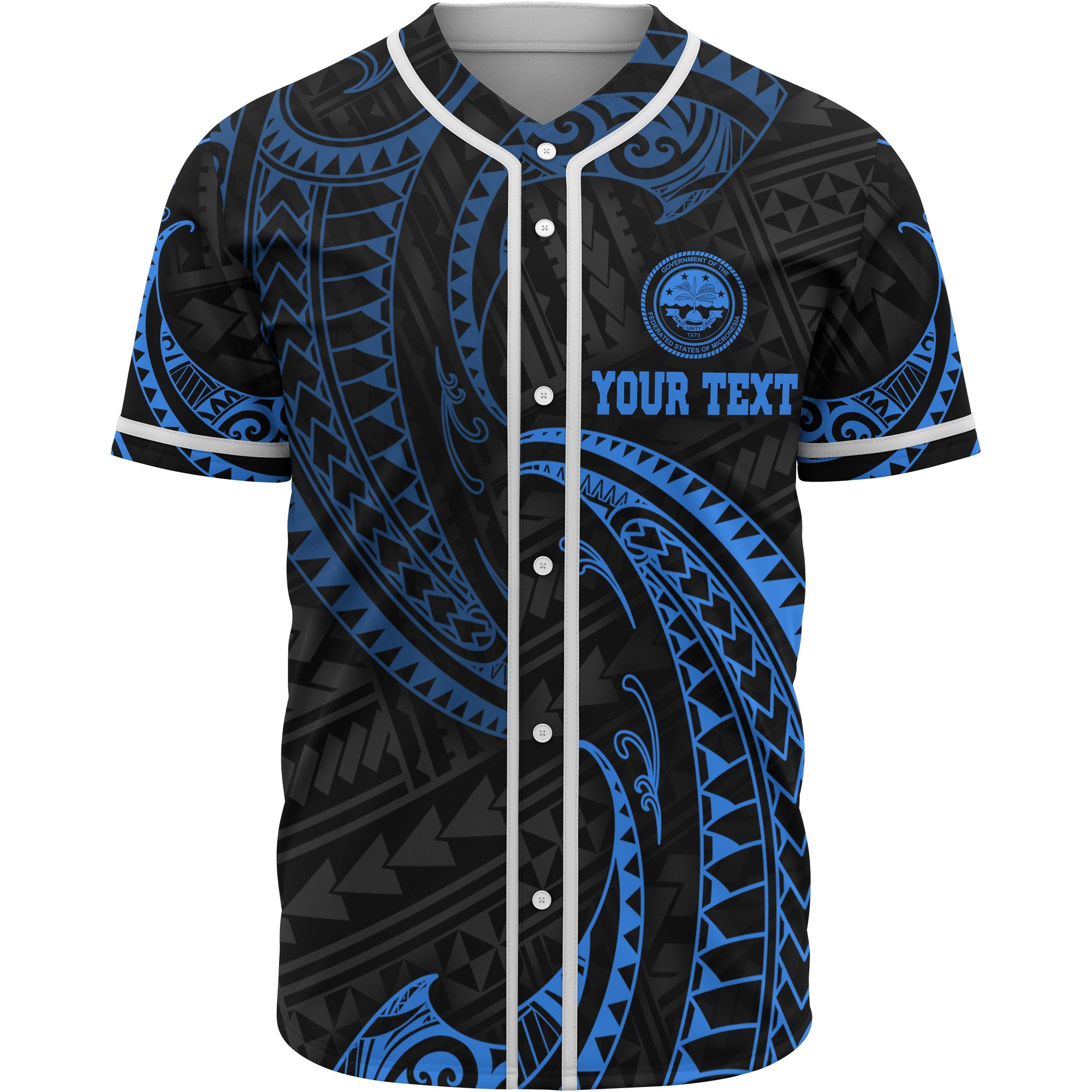 Federated States Of Micronesia Polynesian Custom Personalised Baseball Shirt - Blue Tribal Wave Unisex Blue - Polynesian Pride