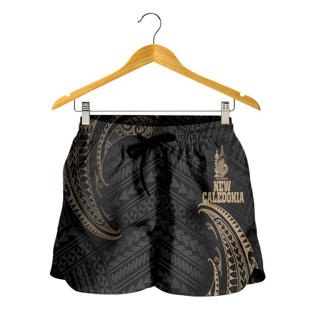New Caledonia Polynesian Women's Shorts - Gold Tribal Wave - Polynesian Pride