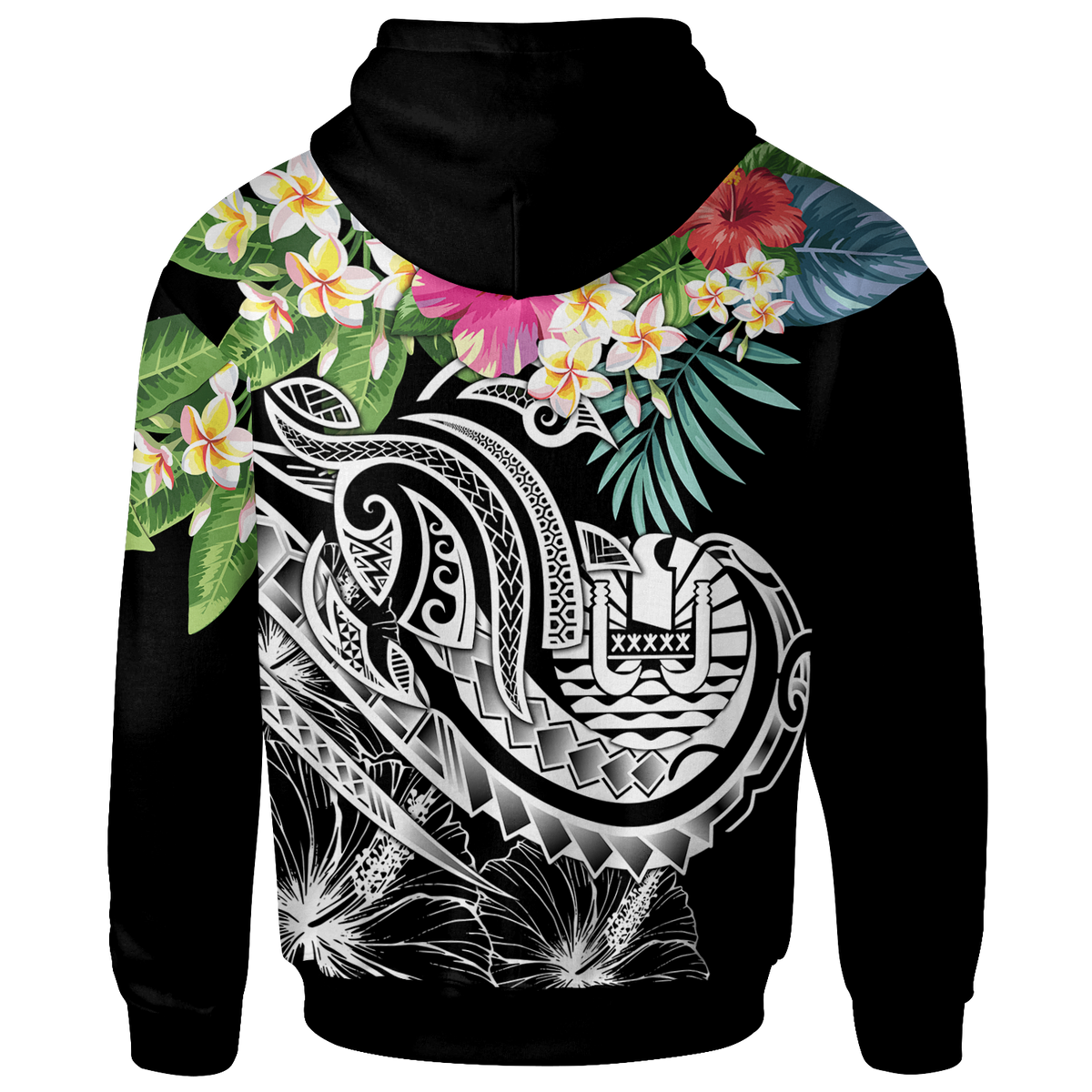 Tahiti Polynesian Zip up Hoodie Summer Plumeria (Black) - Polynesian Pride