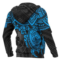 Yap Polynesian Zip up Hoodie Blue Turtle - Polynesian Pride
