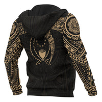 Pohnpei Micronesian Zip up Hoodie Gold Heart Shield - Polynesian Pride