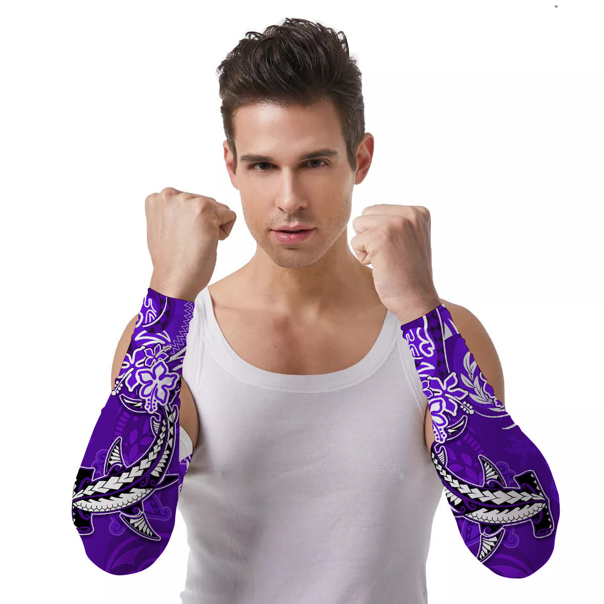 Arm Sleeves (Set of Two) Hawaii Polynesia Sea Turtle Honu and Hammerhead Shark Ver.05 LT13 Set of 2 Art - Polynesian Pride