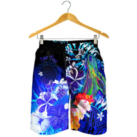 Cook Islands Custom Personalised Men's Shorts - Humpback Whale with Tropical Flowers (Blue) - Polynesian Pride