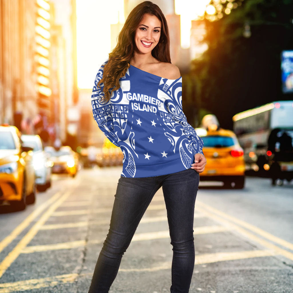 Gambier Islands Tribal Tattoo Women Off Shoulder Sweater - LT12 - Polynesian Pride