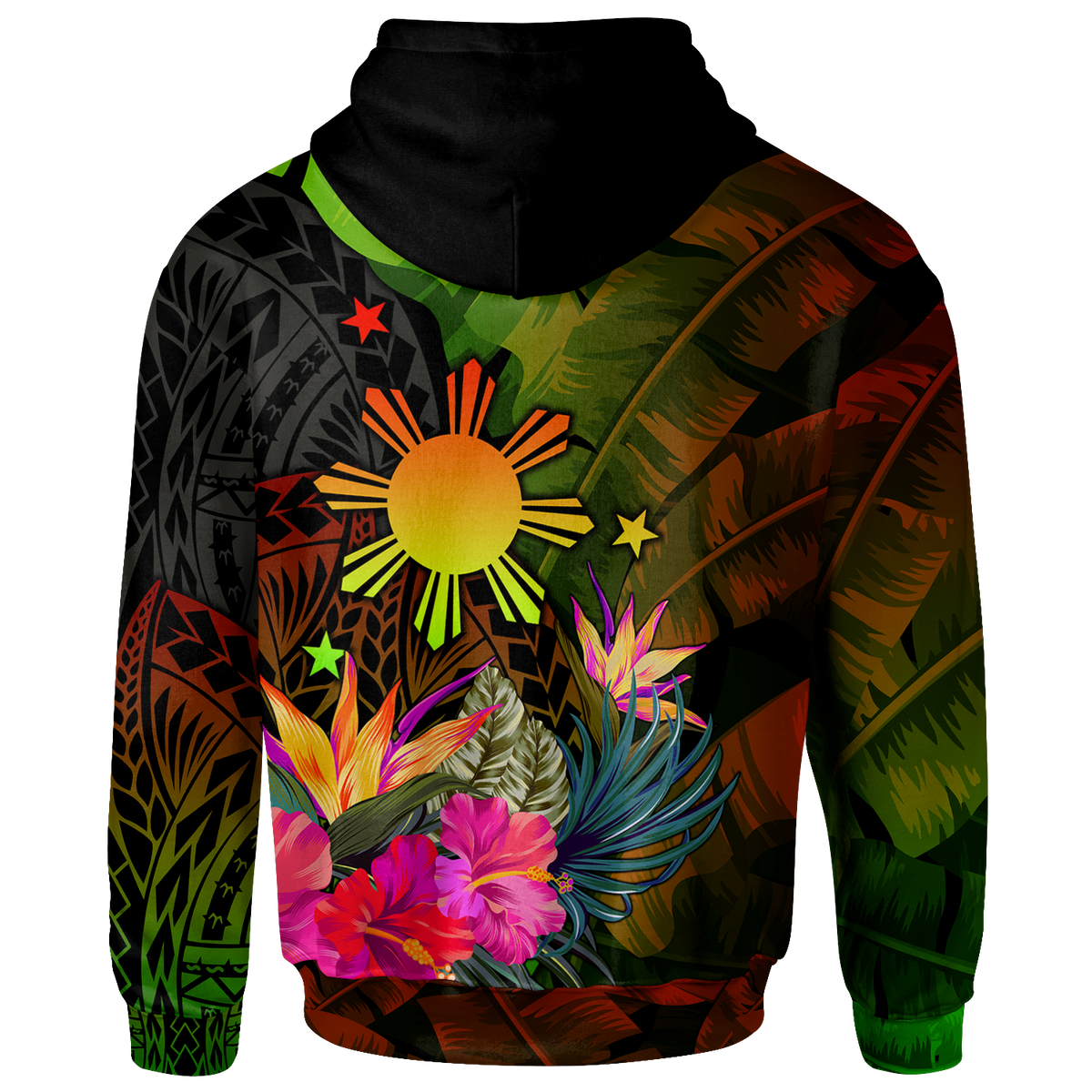The Philippines Polynesian Custom Hoodie Hibiscus and Banana Leaves - Polynesian Pride