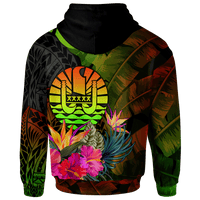 Tahiti Polynesian Zip up Hoodie Hibiscus and Banana Leaves - Polynesian Pride