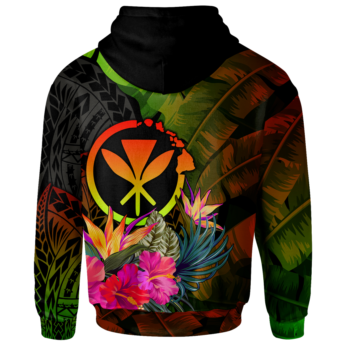 Polynesian Hawaii Kanaka Maoli Polynesian Hoodie Hibiscus and Banana Leaves - Polynesian Pride