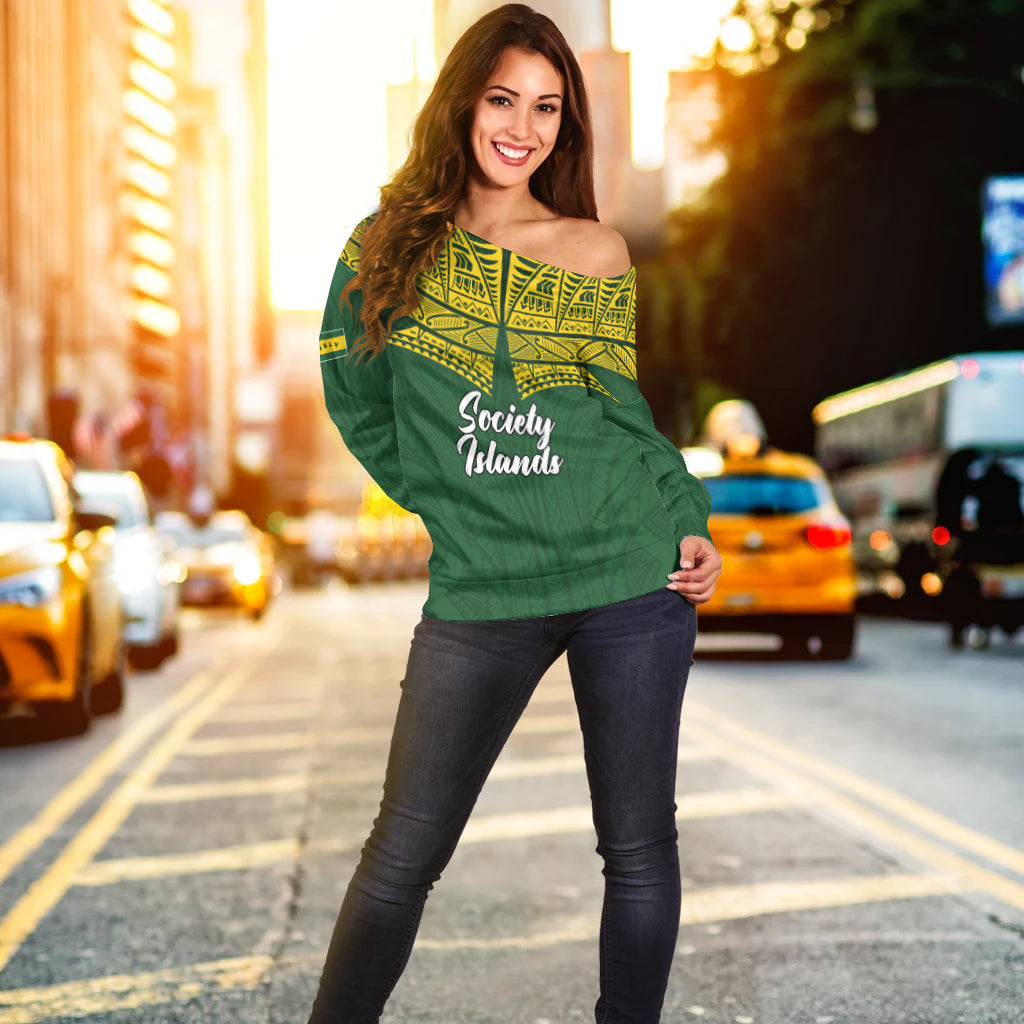 Society Islands Pride Women Off Shoulder Sweater - LT12 - Polynesian Pride