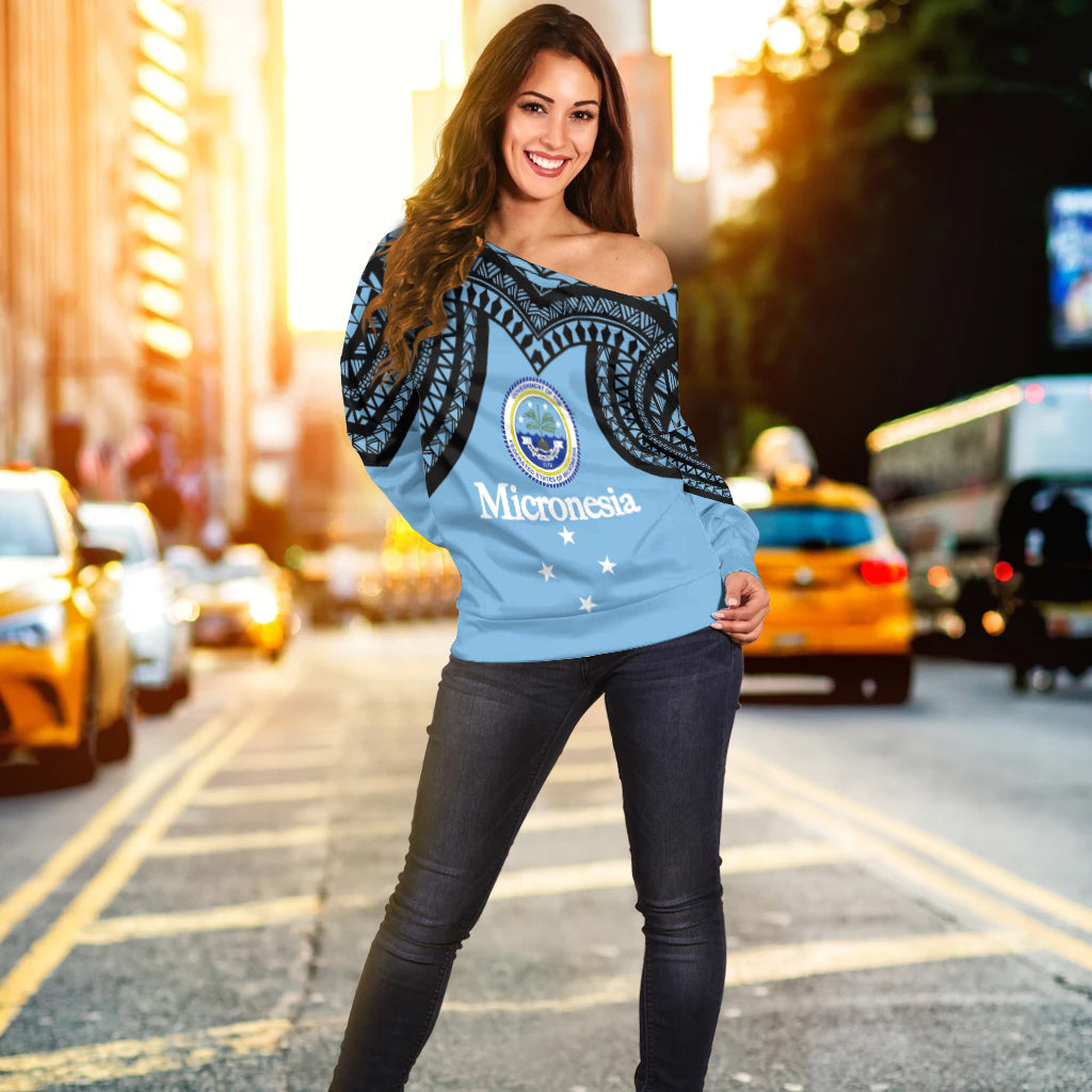 Federated States of Micronesia Women Off Shoulder Sweater - Micronesia Pattern - LT12 - Polynesian Pride