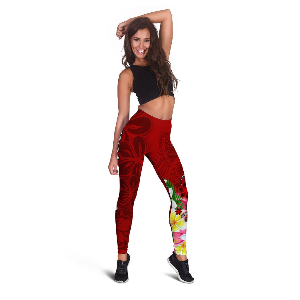 Tahiti Custom Personalised Legging - Turtle Plumeria (Red) - Polynesian Pride
