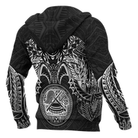 American Samoa Polynesian Hoodie White Turtle Manta Ray - Polynesian Pride