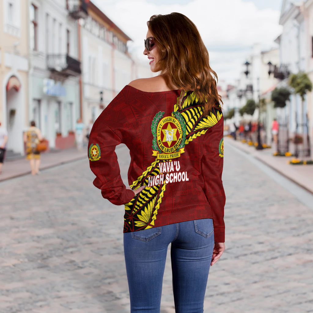 Tonga Vava'u High School Tongan Patterns Women Off Shoulder Sweater - LT12 - Polynesian Pride