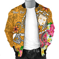 Fiji Custom Personalised Men's Bomber Jacket - Turtle Plumeria (Gold) - Polynesian Pride