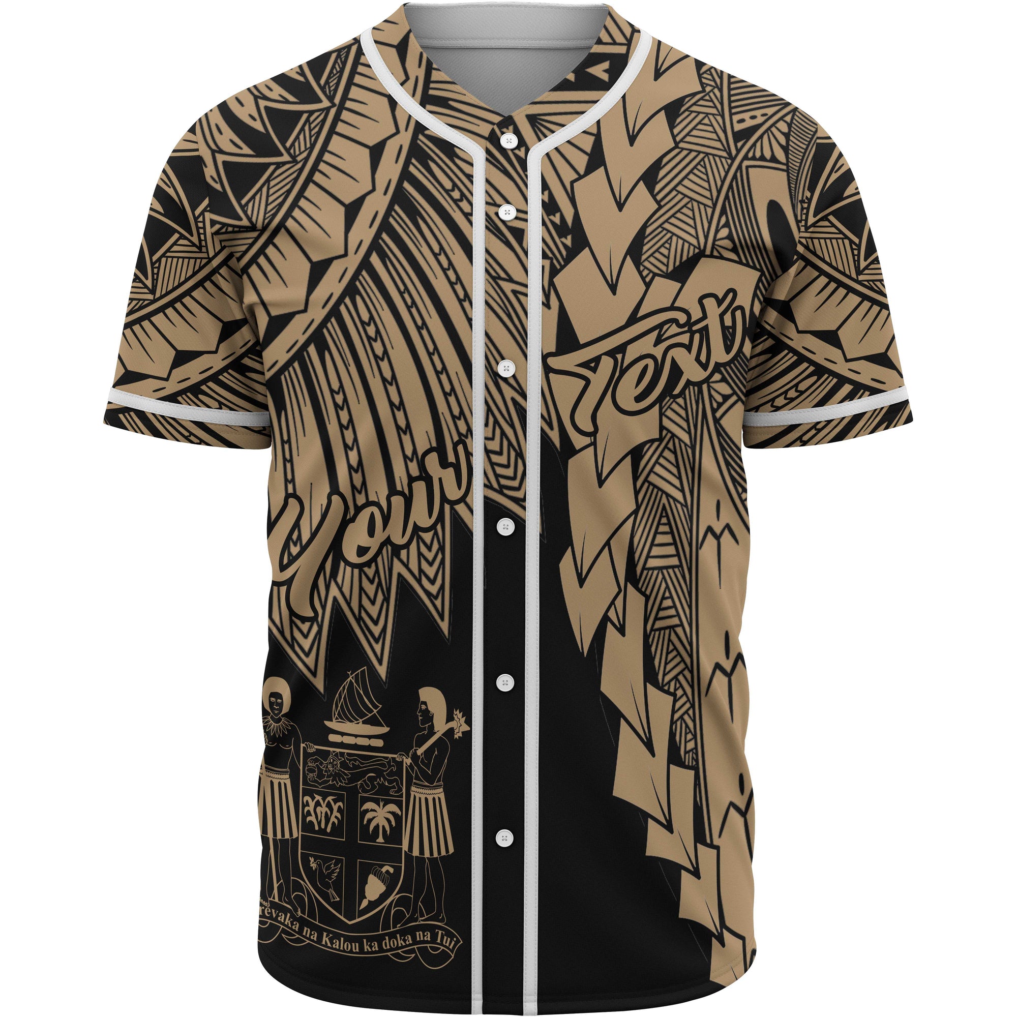 Fiji Polynesian Custom Personalised Baseball Shirt - Tribal Wave Tattoo Gold Unisex Gold - Polynesian Pride