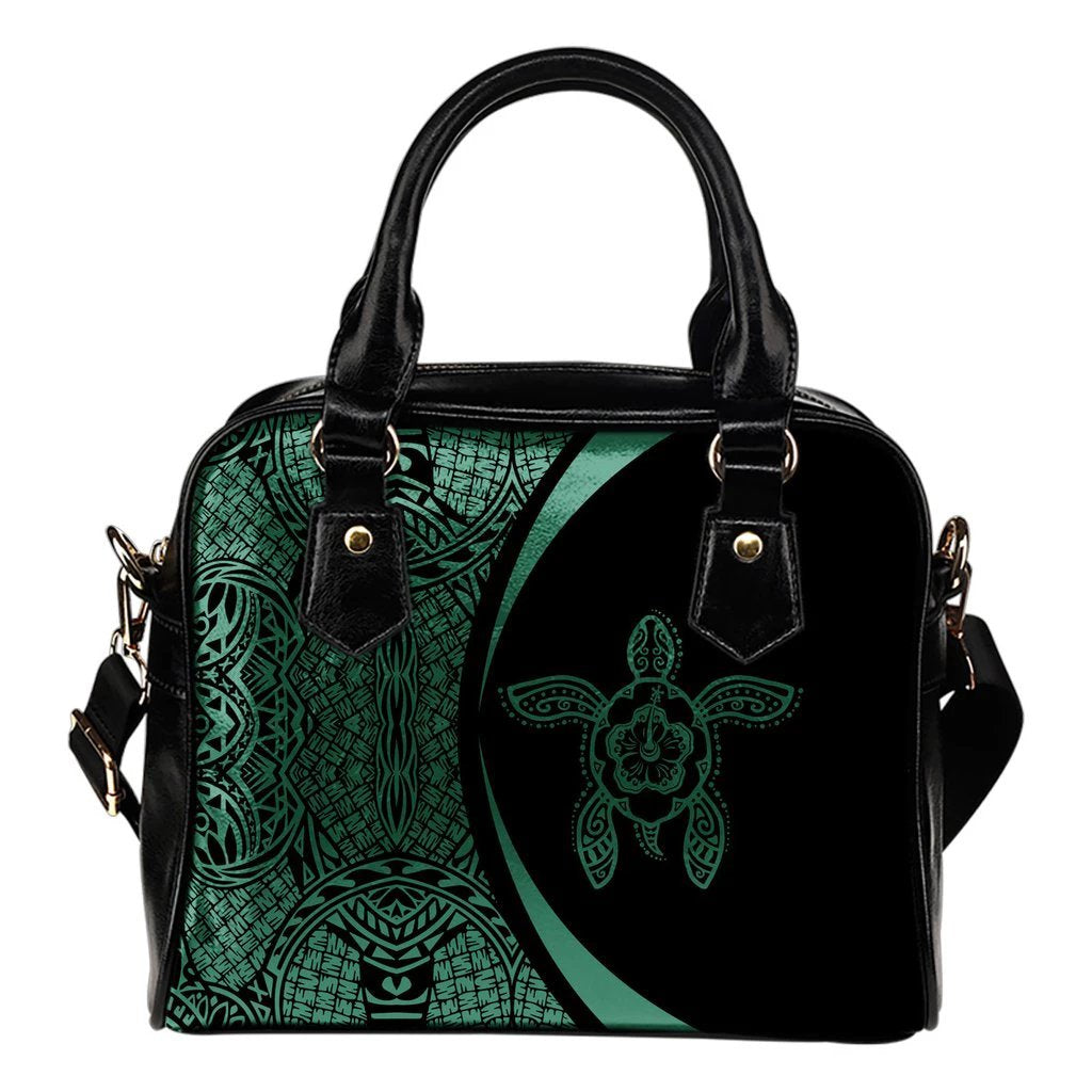 Hawaii Turtle Polynesian Shoulder Handbag - Circle Style Celadon One Size White - Polynesian Pride
