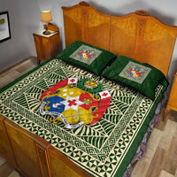 (Custom Personalised) Tonga Pattern Quilt Bed Set Coat of Arms - Green and Beige LT4 - Polynesian Pride