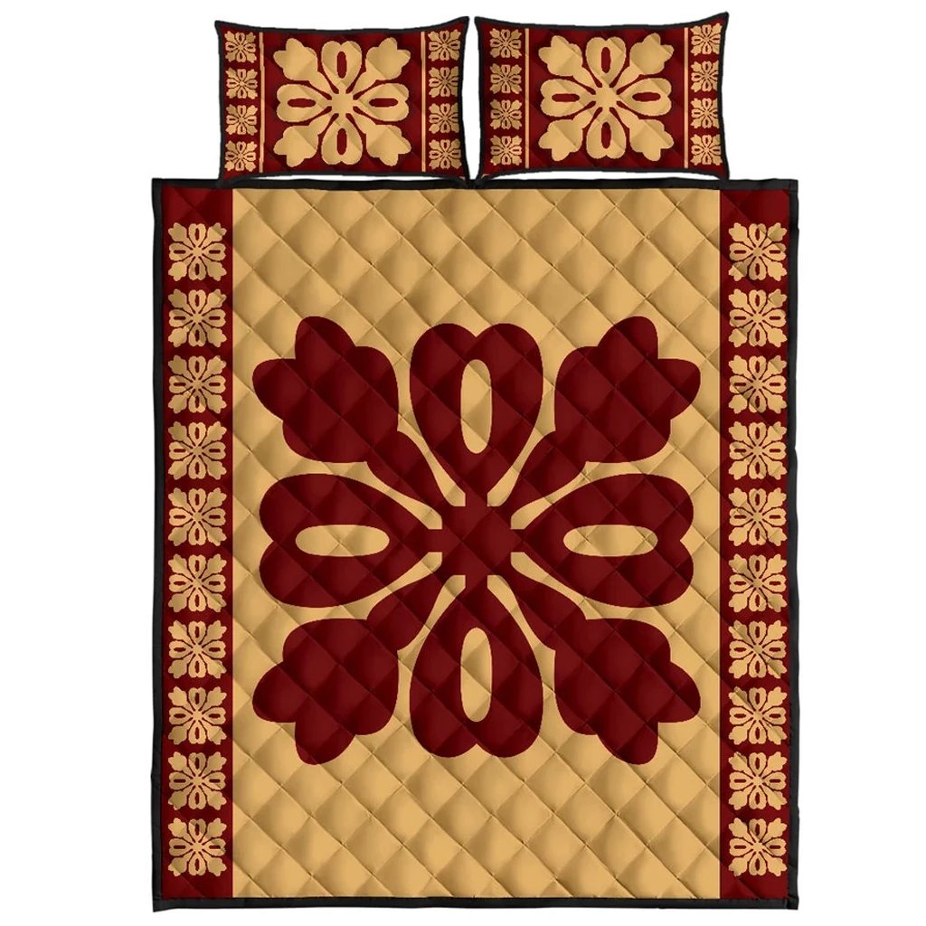 Hawaiian Quilt Pattern Heart Quilt Bed Set Gold - Polynesian Pride
