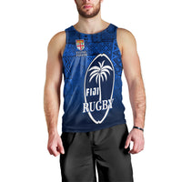 Fiji Rugby Men Tank Top Flying Fijians Blue Tapa Pattern LT13 - Polynesian Pride