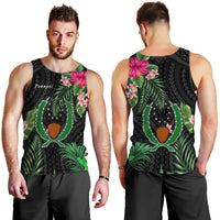 Pohnpei Micronesia Men Tank Top Tropical Flowers LT13 Black - Polynesian Pride