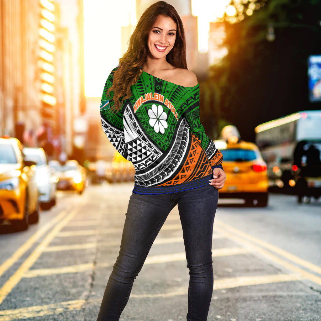 Kwajalein Atoll Tribal Pattern Women Off Shoulder Sweater - LT12 - Polynesian Pride