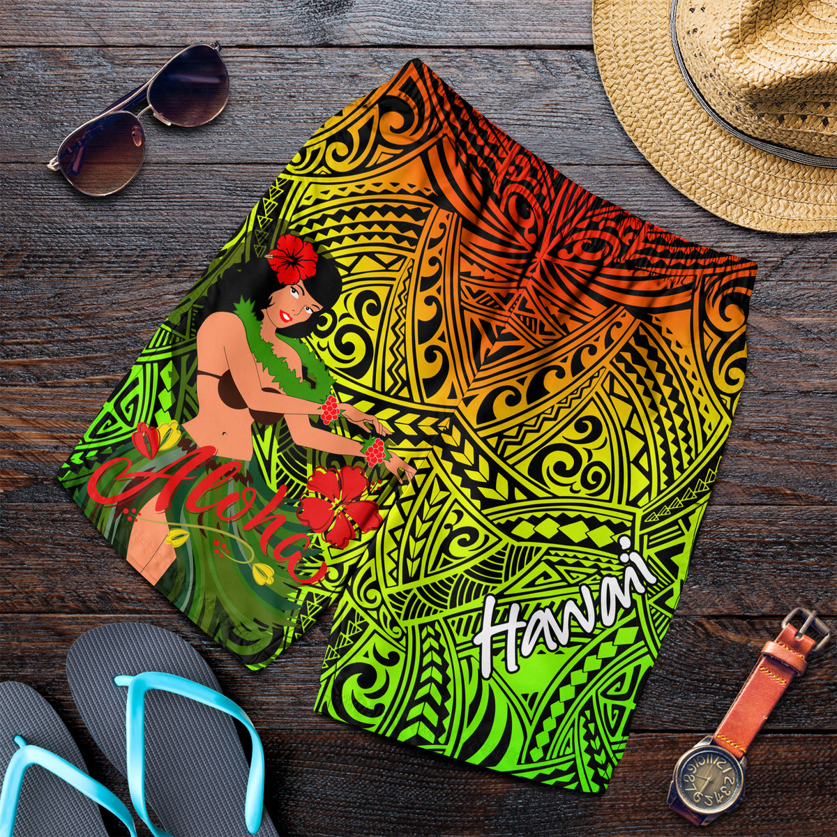 Hawaii Hula Girl Reggae Men Short - LT2 - Polynesian Pride