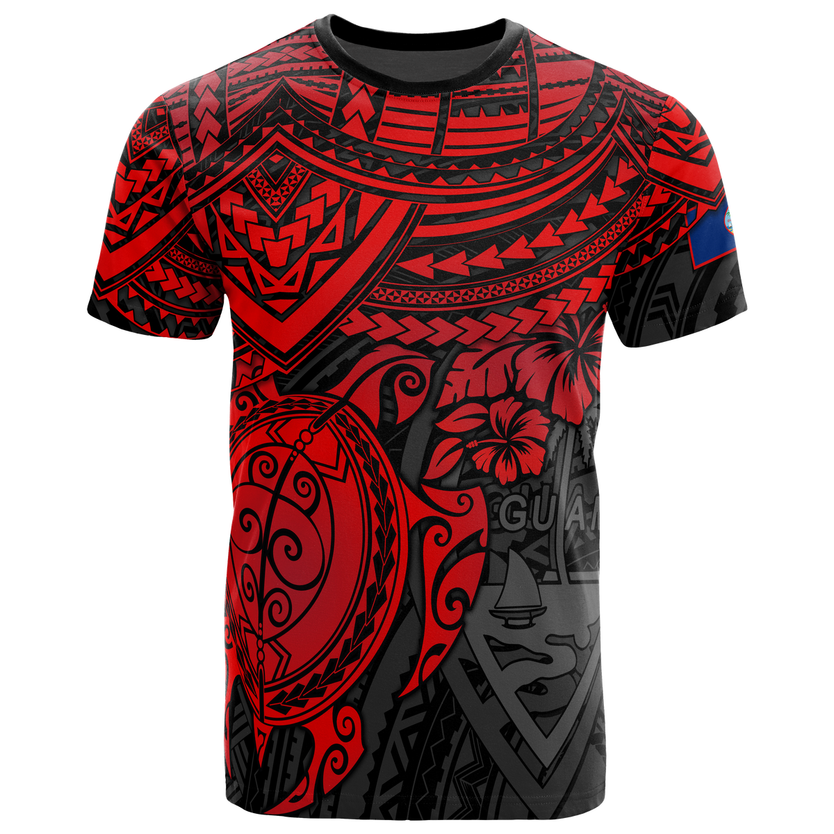 Guam T Shirt Guam Flag Polynesian Red Turtle Hibiscus Unisex RED - Polynesian Pride