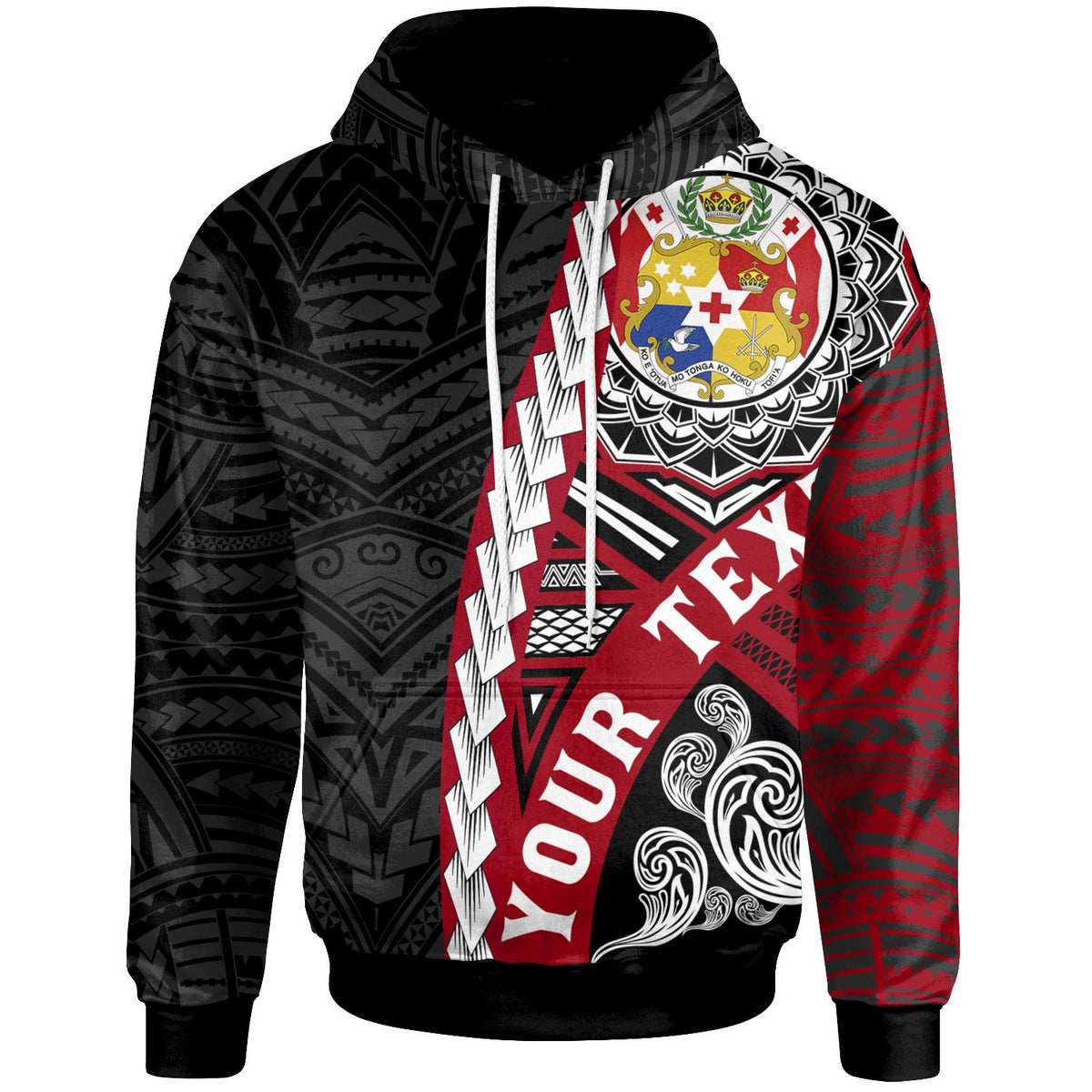 Tonga Polynesian Custom Hoodie Wave Tattoo Black - Polynesian Pride