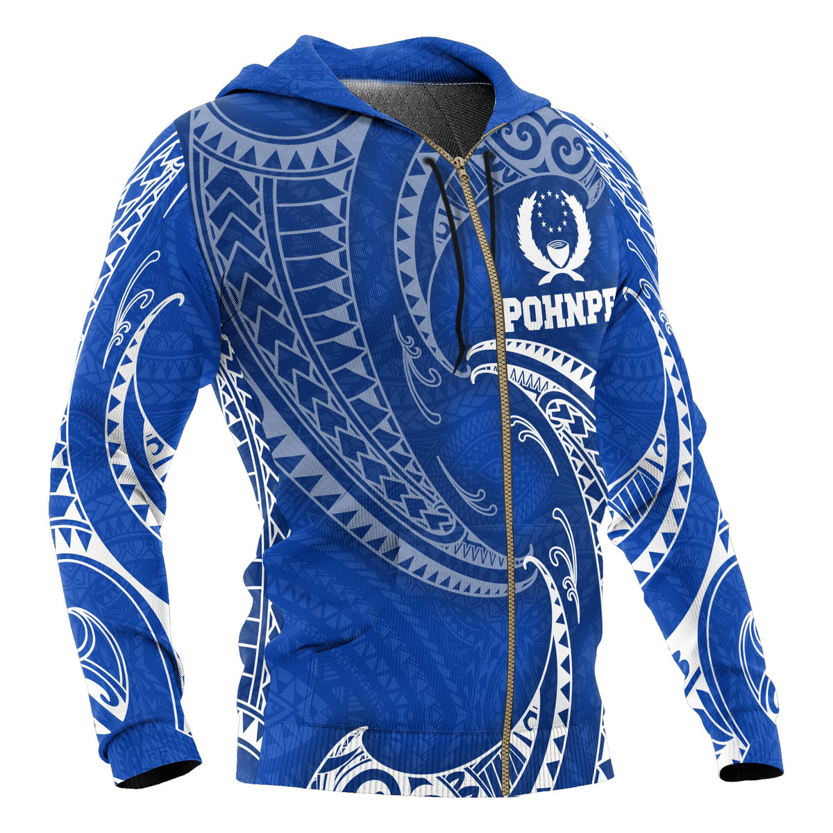 Pohnpei Micronesia All Over Zip up Hoodie Blue Tribal Wave - Polynesian Pride