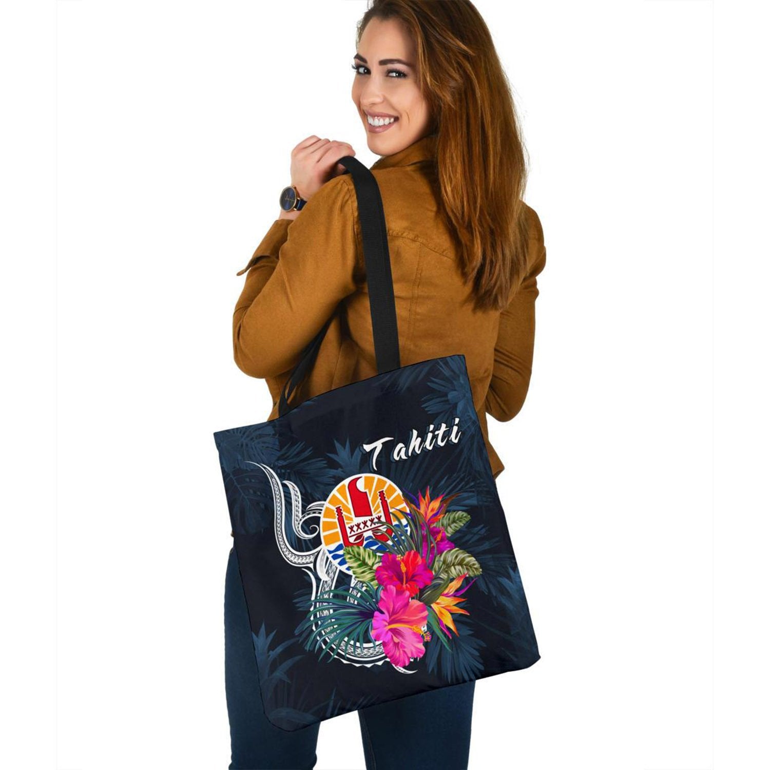 Tahiti Polynesian Tote Bag - Tropical Flower Tote Bag One Size Blue - Polynesian Pride