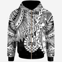 Tahiti Polynesian Zip up Hoodie Tribal Wave Tattoo White Unisex White - Polynesian Pride