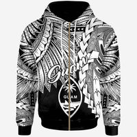 Guam Polynesian Zip up Hoodie Tribal Wave Tattoo White Unisex White - Polynesian Pride