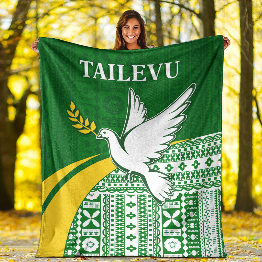 Tailevu Rugby Premium Blanket Fiji Rugby Tapa Pattern Green LT13 White - Polynesian Pride
