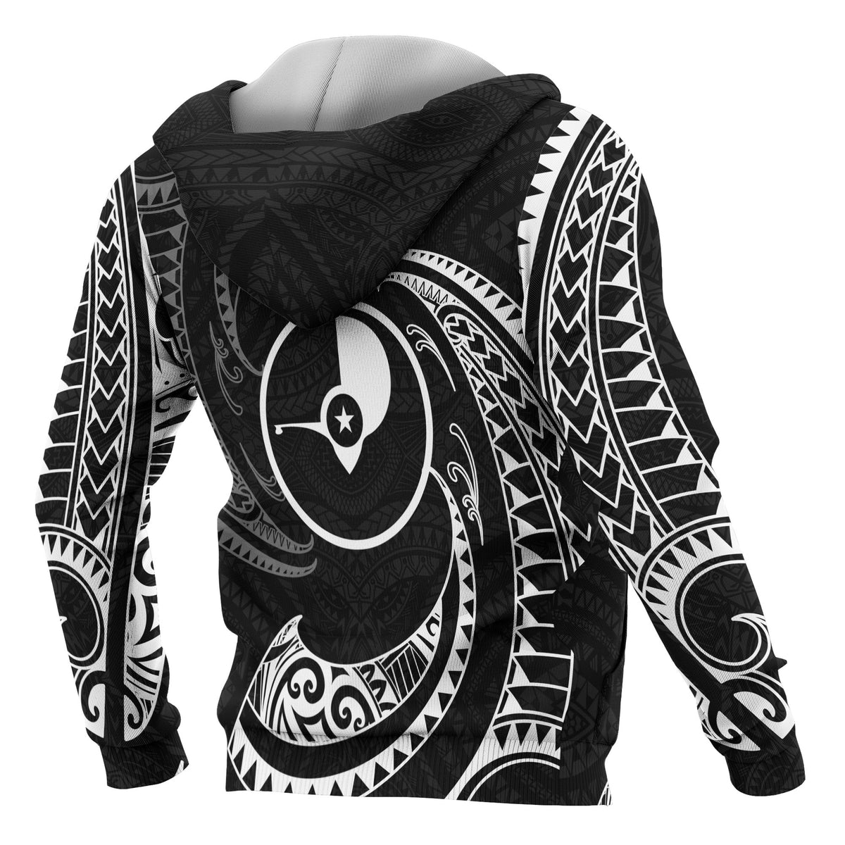 Yap Micronesia All Over Zip up Hoodie White Tribal Wave - Polynesian Pride