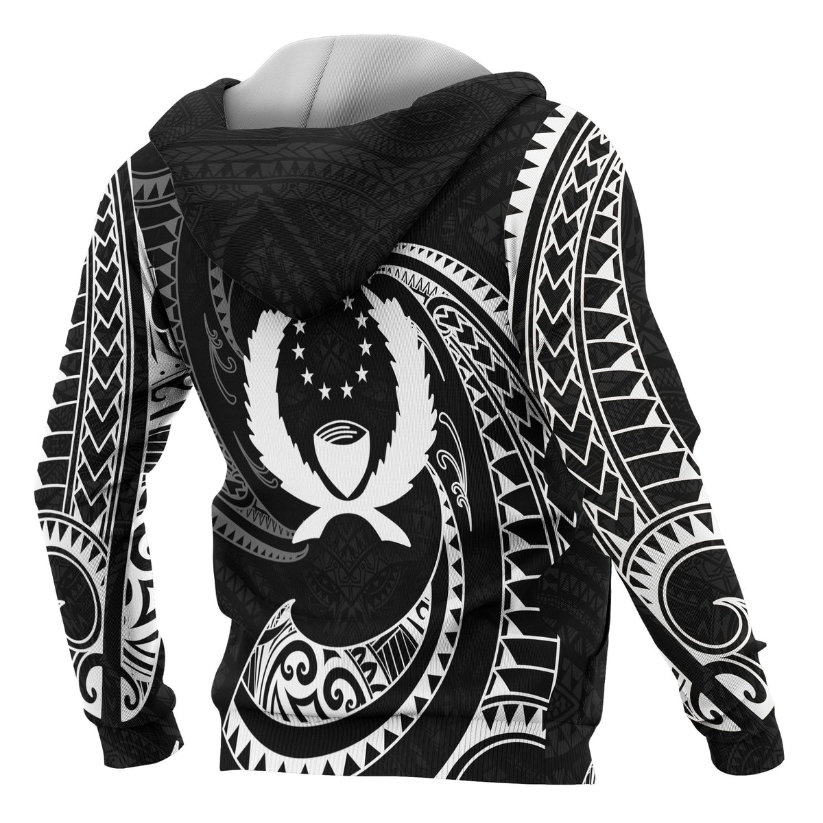 Pohnpei Micronesia All Over Zip up Hoodie White Tribal Wave - Polynesian Pride