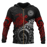 American Samoa Polynesian Hoodie (Zip up) Polynesian Turtle (Red) Unisex RED - Polynesian Pride