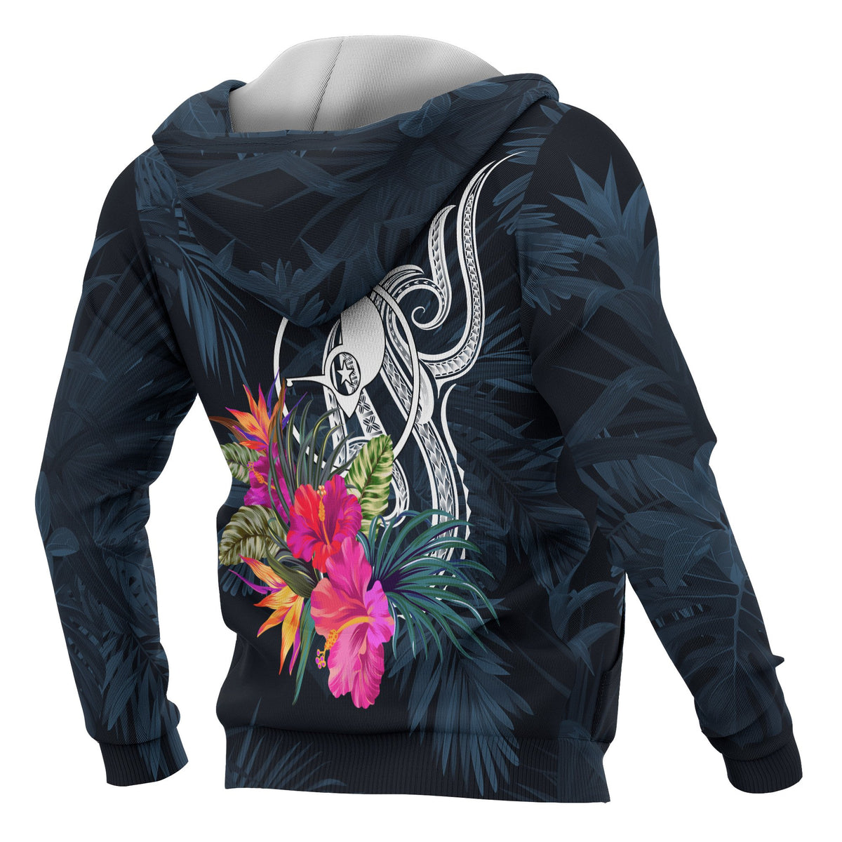 Yap Micronesia Zip up Hoodie Tropical Flowers - Polynesian Pride