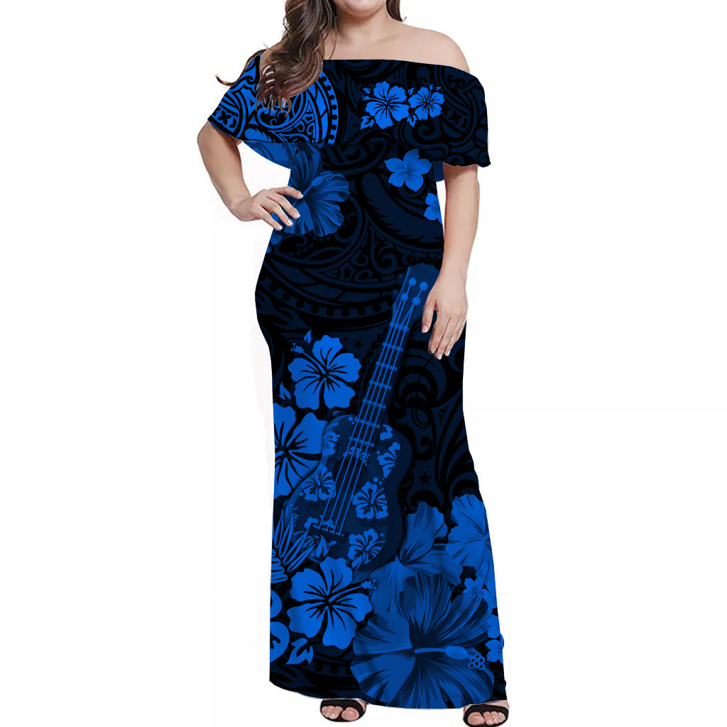 Hawaii Couple Outfits Hawaii Matching Dress and Hawaiian Shirt Polynesia Blue Ukulele Flowers LT13 - Polynesian Pride