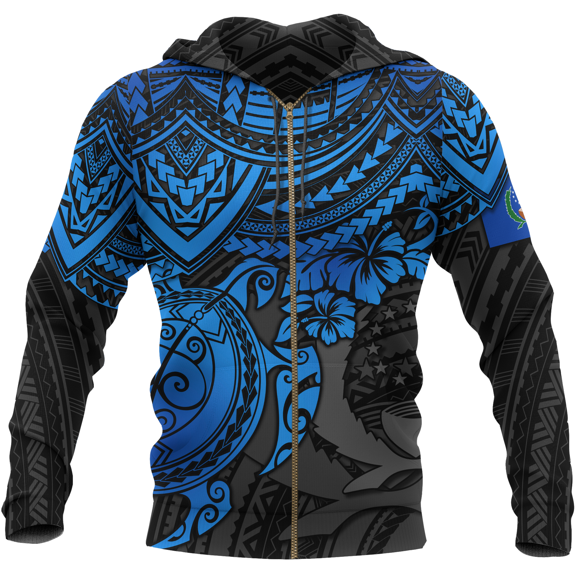 Pohnpei Polynesian Zip Hoodie Polynesian Blue Turtle Unisex Blue - Polynesian Pride