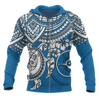 Yap Polynesian Zip up Hoodie Polynesian Turtle Unisex Blue - Polynesian Pride