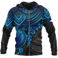 American Samoa Polynesian Hoodie (Zip up) Blue Turtle Unisex Blue - Polynesian Pride