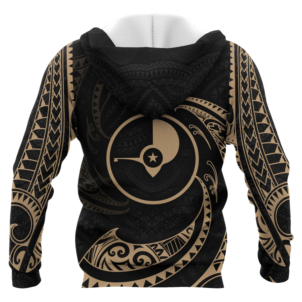 Yap Micronesia ll Over Custom Hoodie Gold Tribal Wave - Polynesian Pride