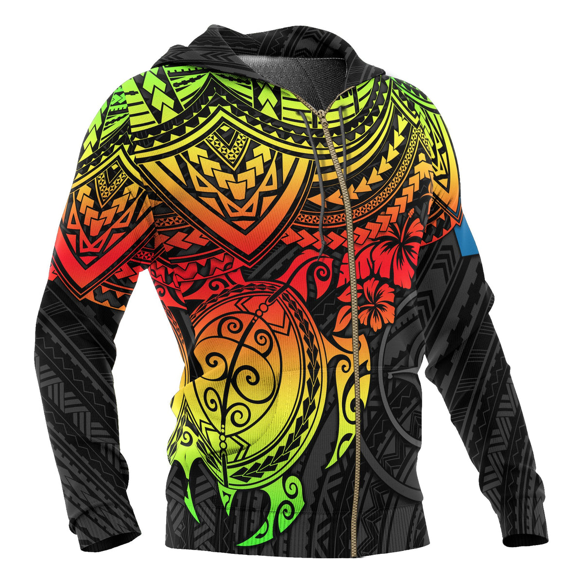 Yap Polynesian Zip up Hoodie Reggae Turtle - Polynesian Pride