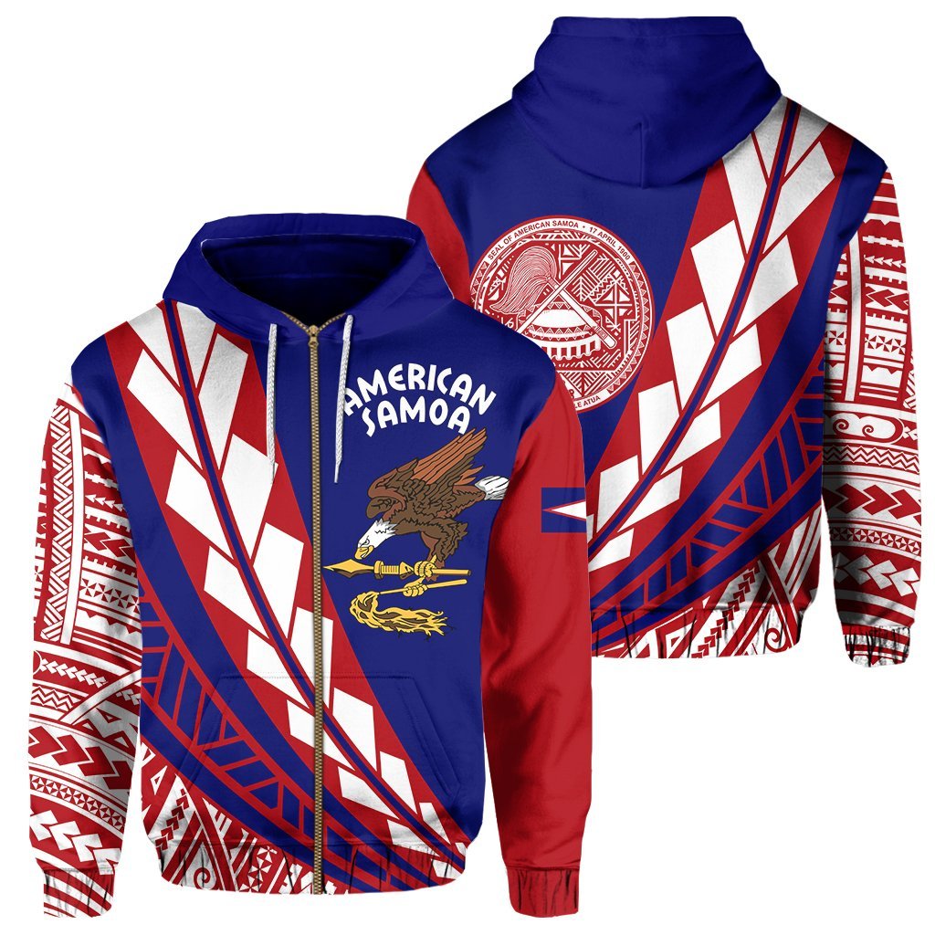 Hawaii Zip Hoodie American Samoa Flag Edition Unisex Red - Polynesian Pride